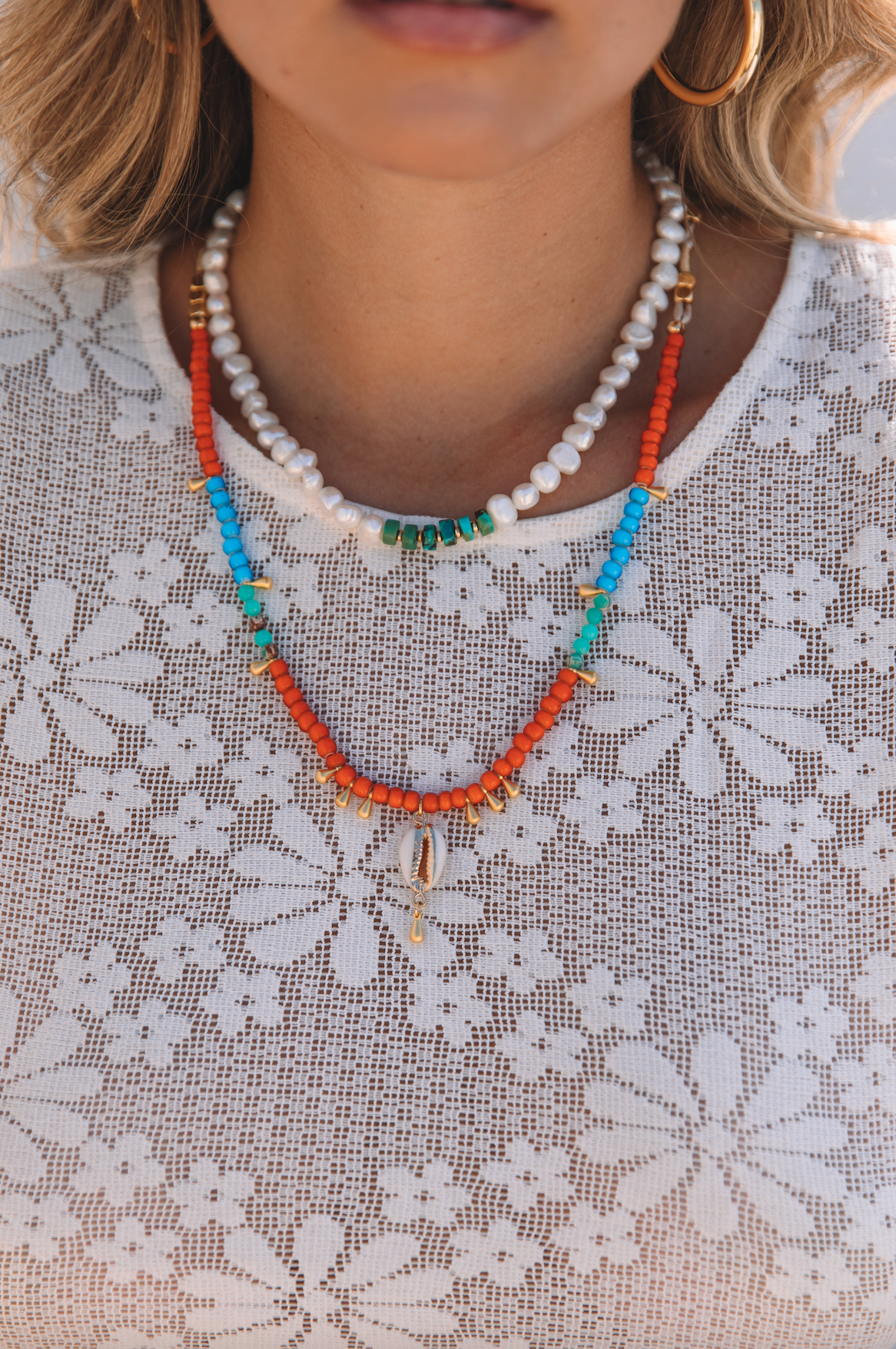 The Orange Aqua And Turquoise Cowrie Necklace
