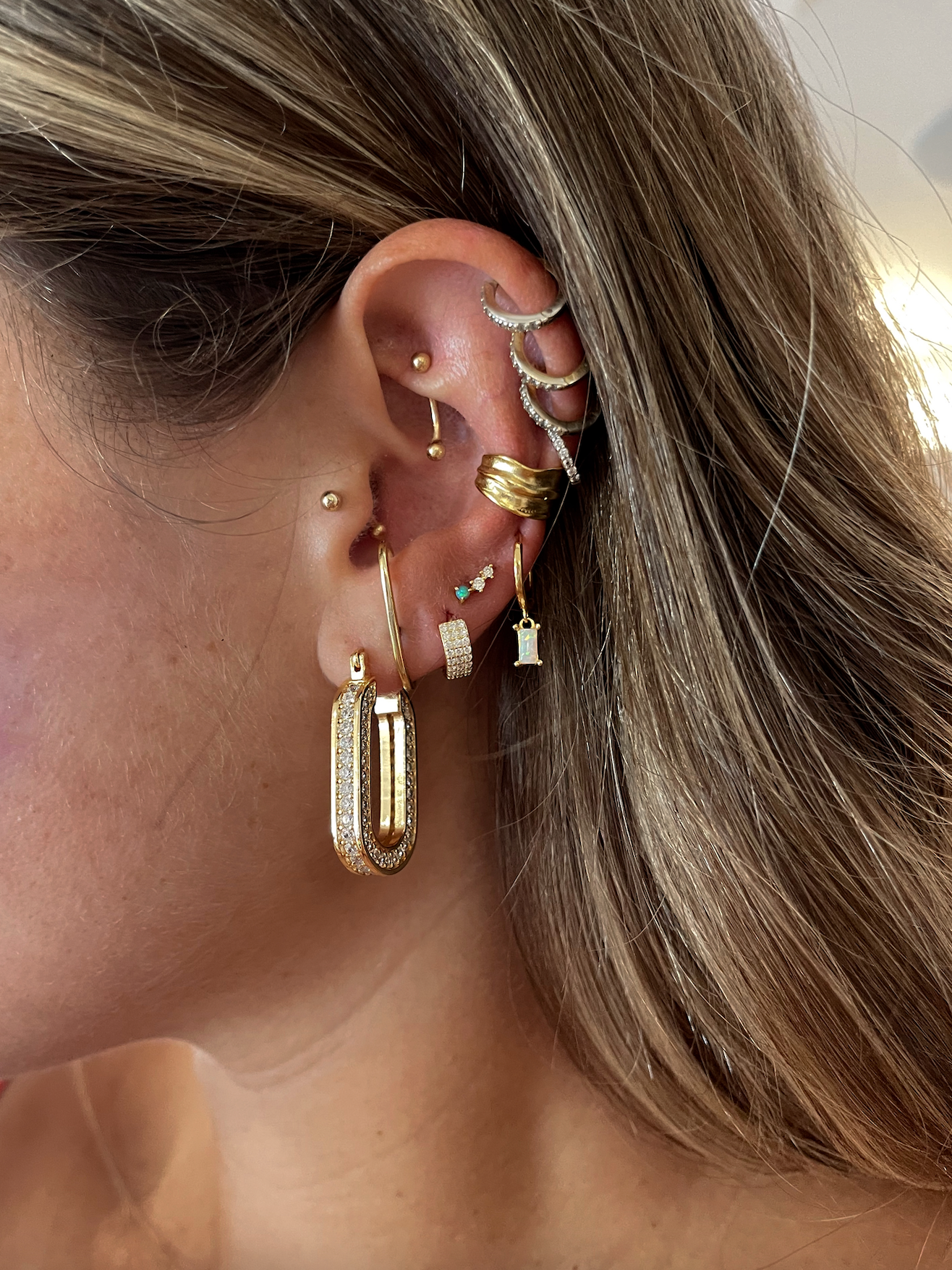 The Opal Baguette Drop Huggie