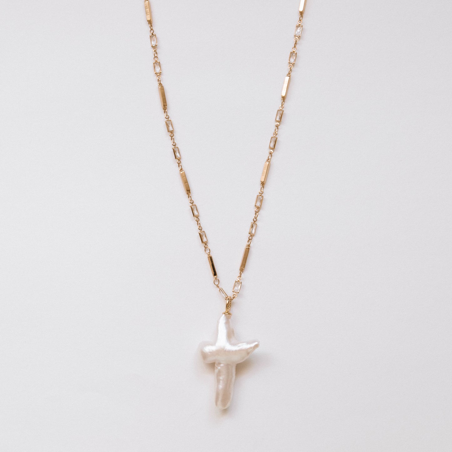 Madonna Pearl Cross Necklace