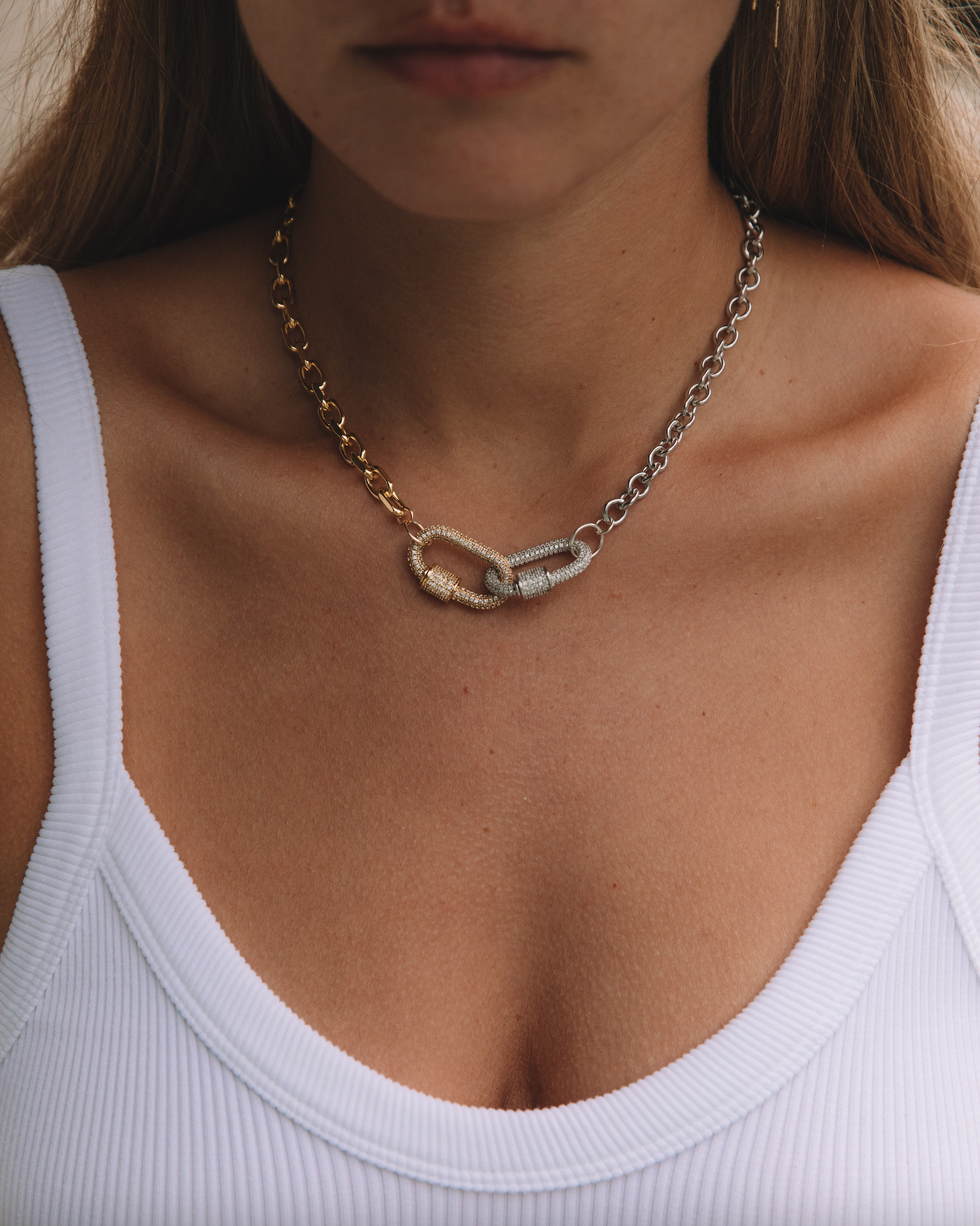 The 2 Tone CZ Carabiner Necklace