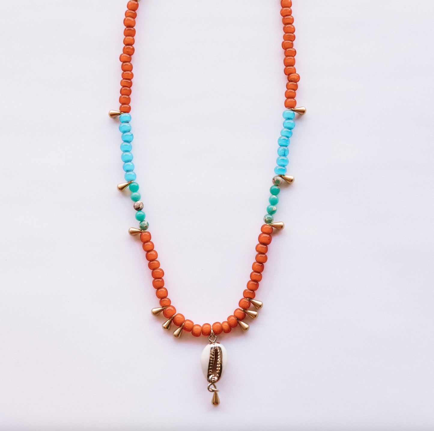 The Orange Aqua And Turquoise Cowrie Necklace