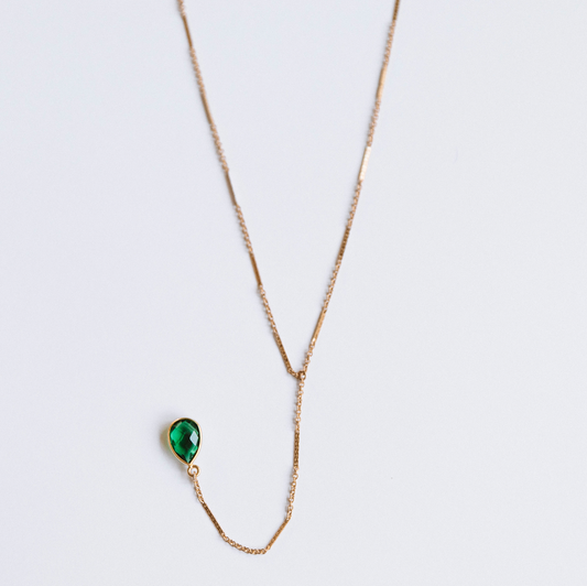 The Dainty Emerald Teardrop Lariat