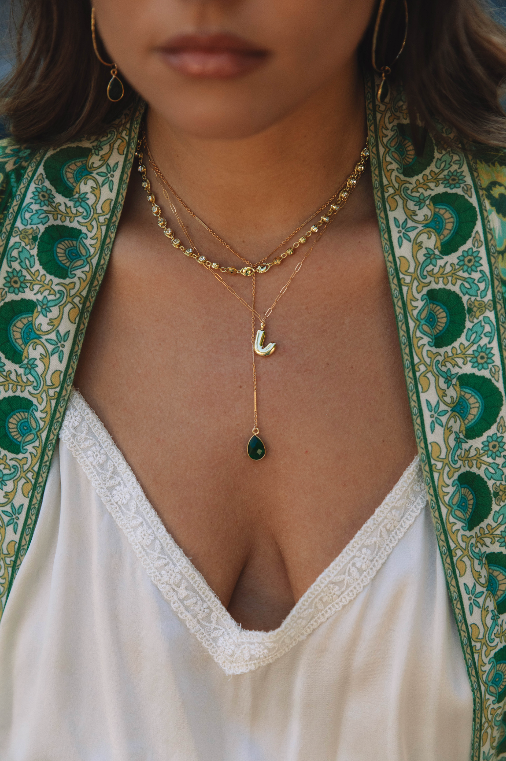 The Dainty Emerald Teardrop Lariat