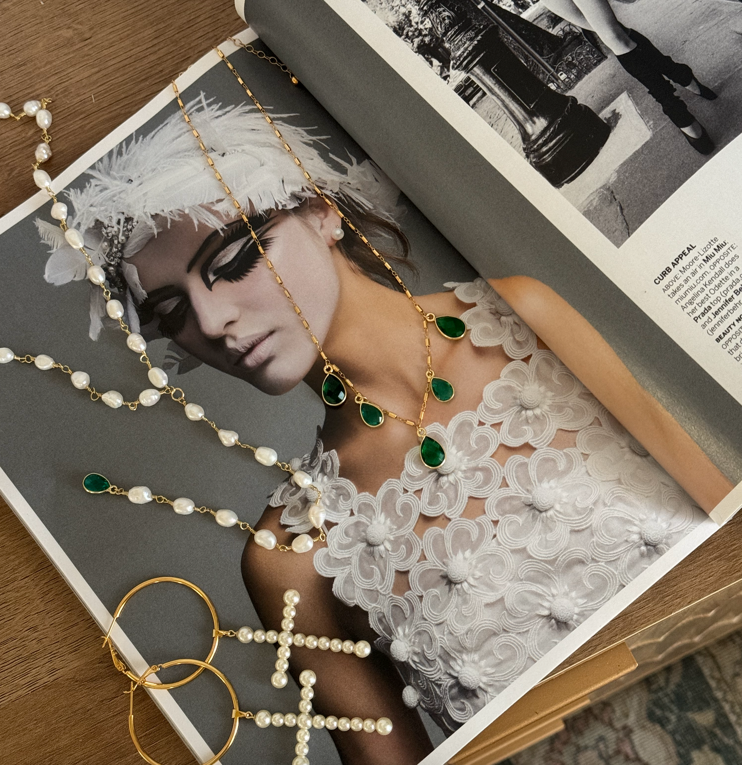 The Emerald Teardrop Mini Pearl Lariat