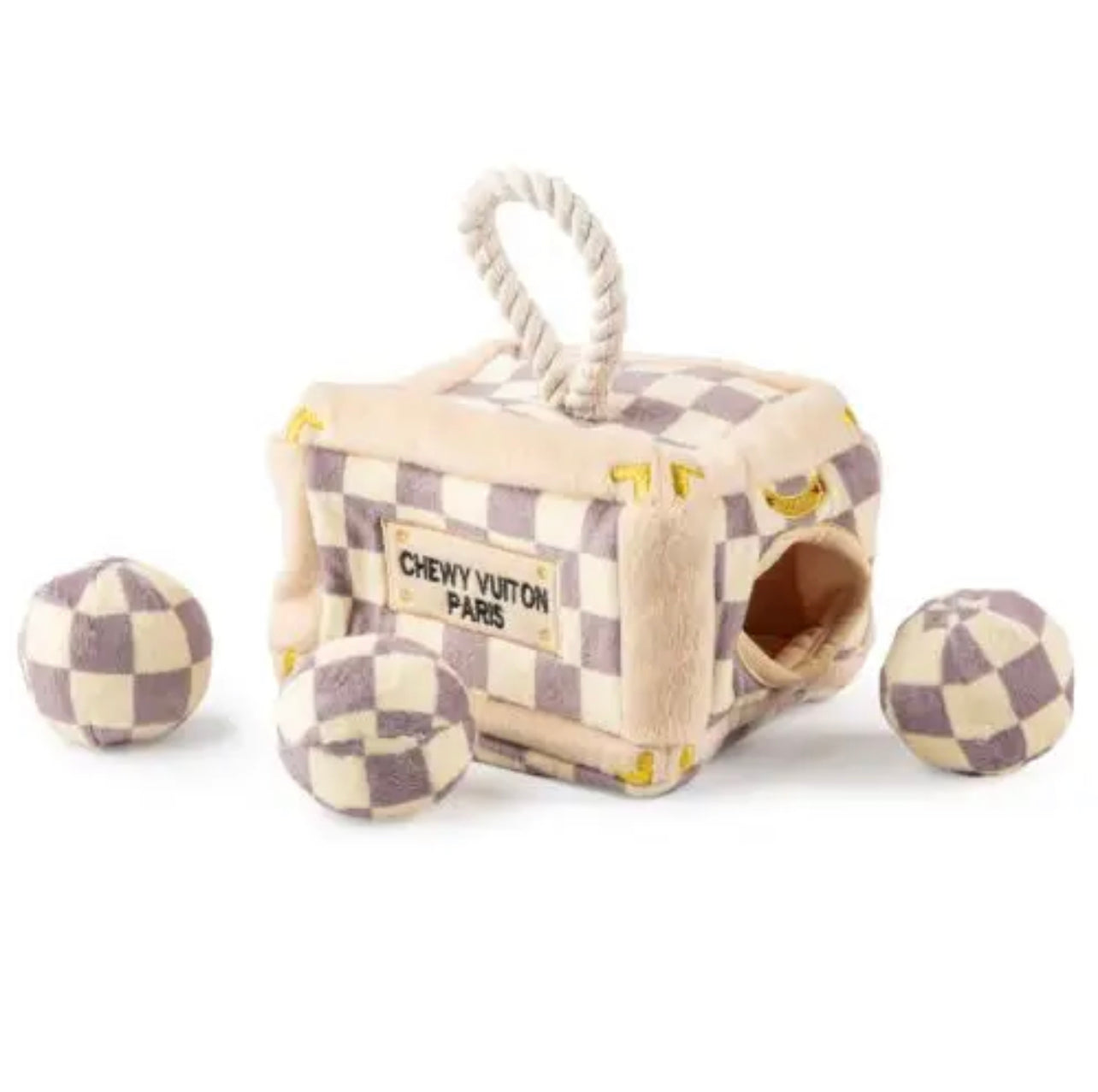 Checker Chewy Vuiton Trunk Dog Toy