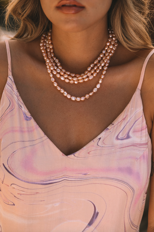 The Triple Pink Pearl Necklace