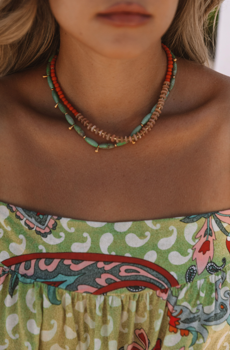 The Turquoise And Gold Beaded Necklace