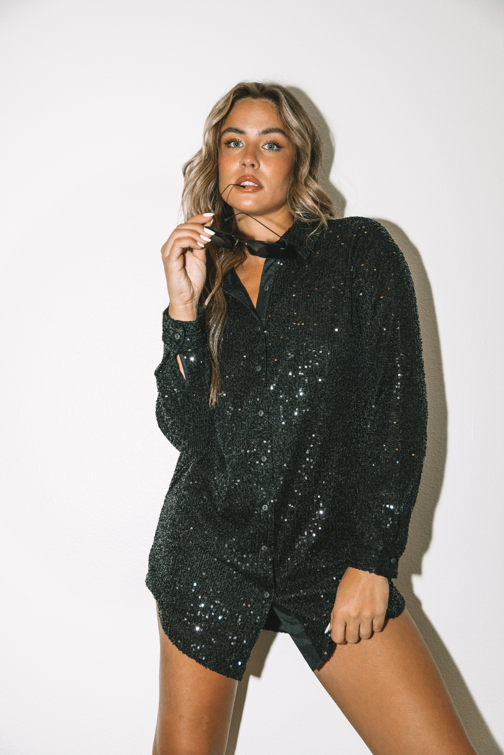 The Sequin Button Up Mini Dress