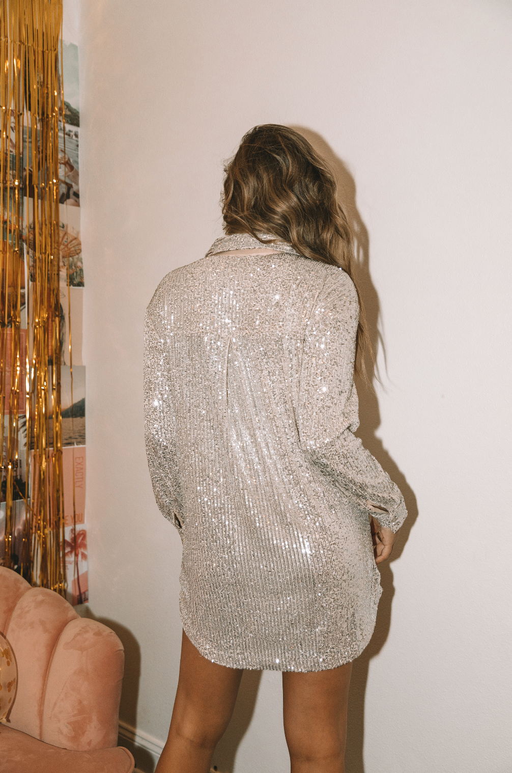 The Sequin Button Up Mini Dress